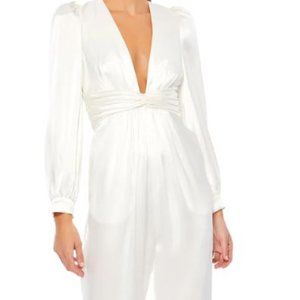 MAC DUGGAL LONG SLEEVE RUCHED PLUNGING NECK JUMPSUIT